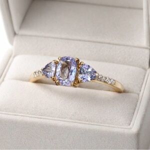 Tanzanite & White Zircon 3 Stone Ring | Vermeil YG O/Sterling Silver | 1.25 ctw